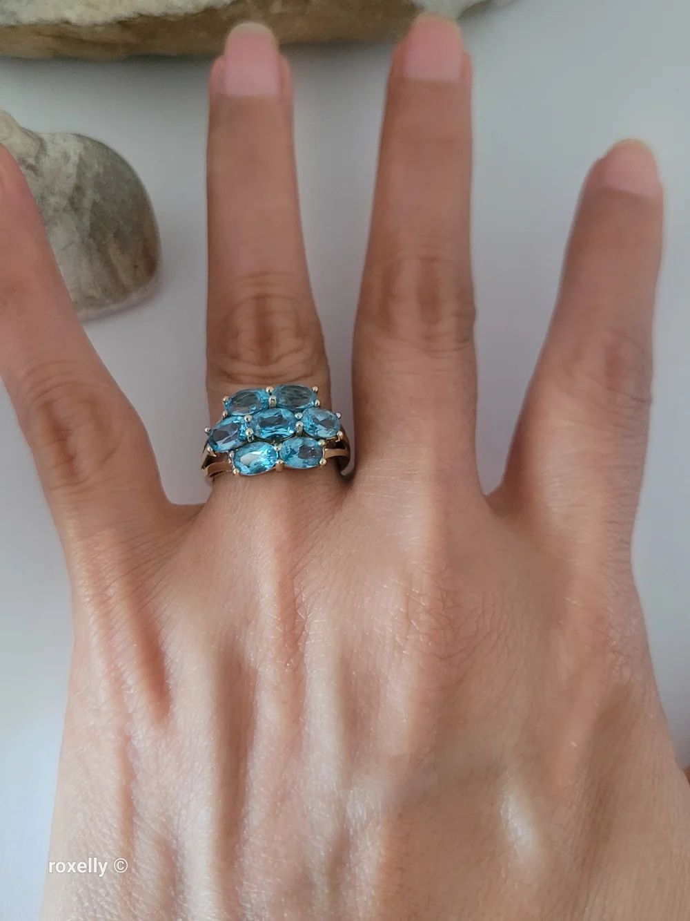 14K Yellow Gold Blue Topaz Cocktail Ring Size 6.5 - Solid Gold!